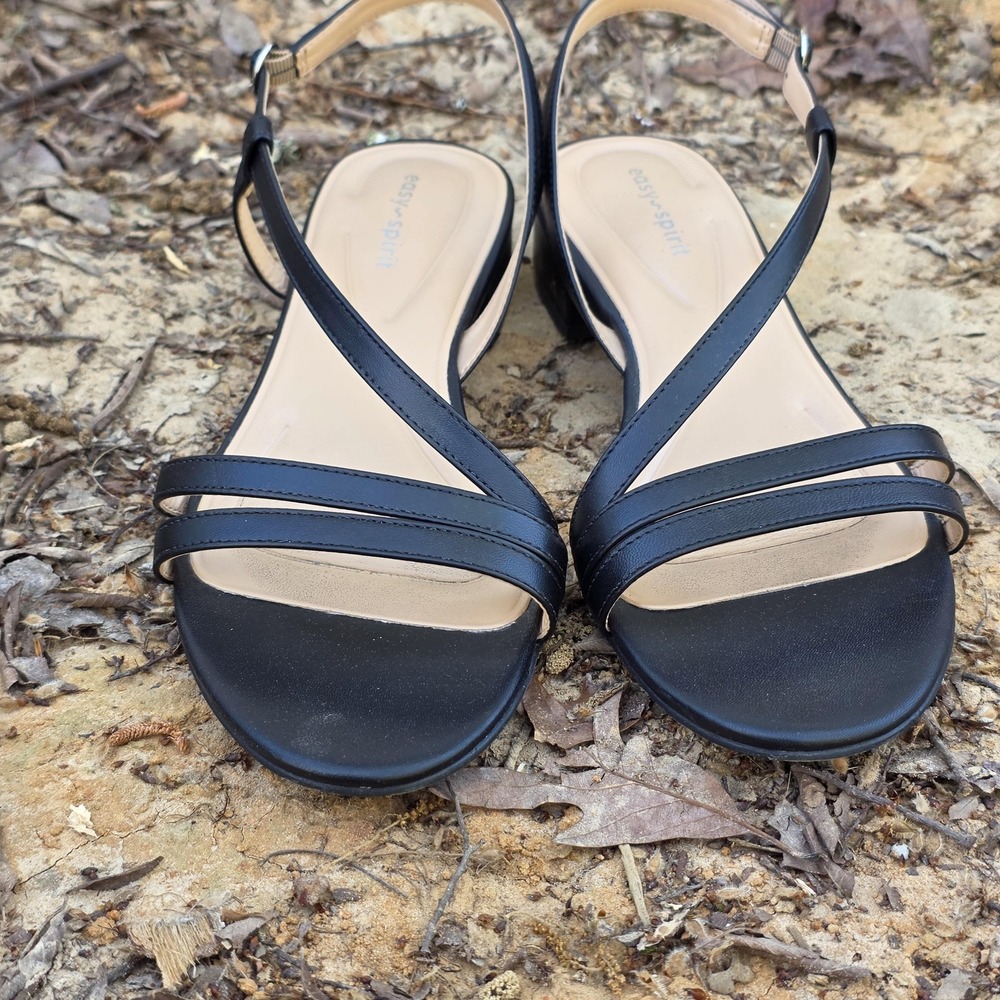 Easy Spirit Sandals Womens 6 Black Strappy Slingback Block Heel Casual Dressy - Picture 2 of 7
